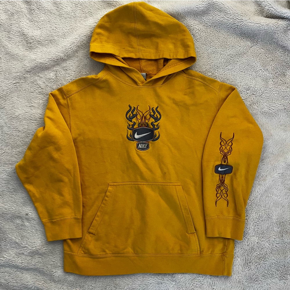 Vintage Y2K yellow Nike flame hoodie
